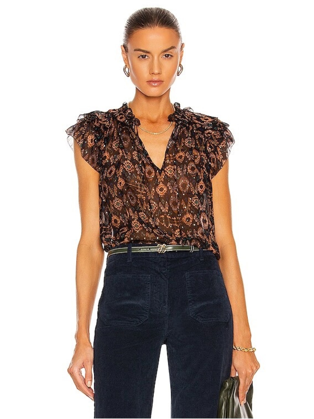Ulla Johnson Elif Top - Onyx Sheer Silk & Metallic Flutter Sleeve Blouse Size 6 - Picture 4 of 13